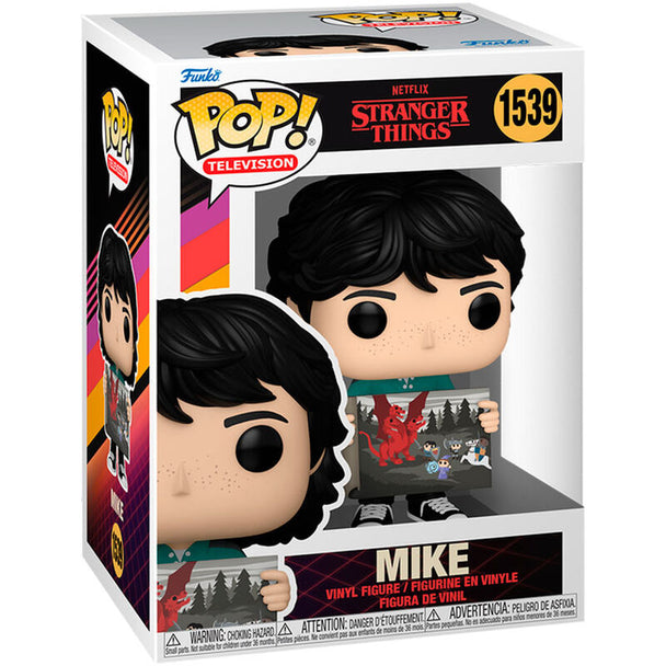 Figurine Funko POP Mike Wheeler de Stranger Things en vinyle, hauteur 9 cm, présentée dans sa boîte cadeau.