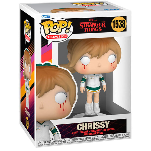 Figurine Funko POP Chrissy de Stranger Things en vinyle, vue de face dans sa boîte cadeau