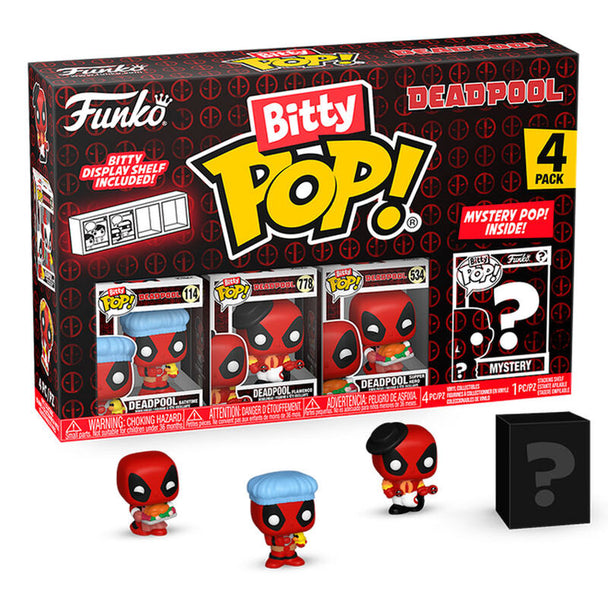 Blister de 4 figurines Bitty POP Marvel Deadpool Bathtime avec boîtiers acryliques transparents