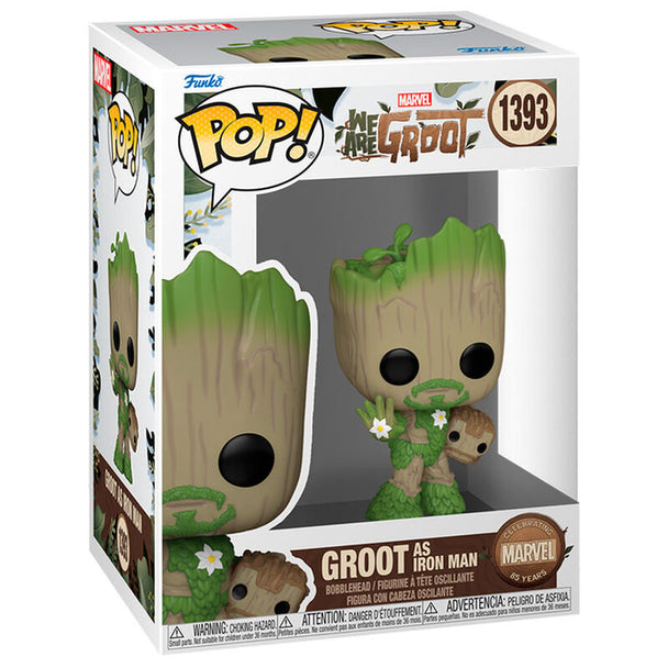 Figurine Funko POP Groot en costume Iron Man de 9 cm dans sa boîte cadeau Marvel We Are Groot