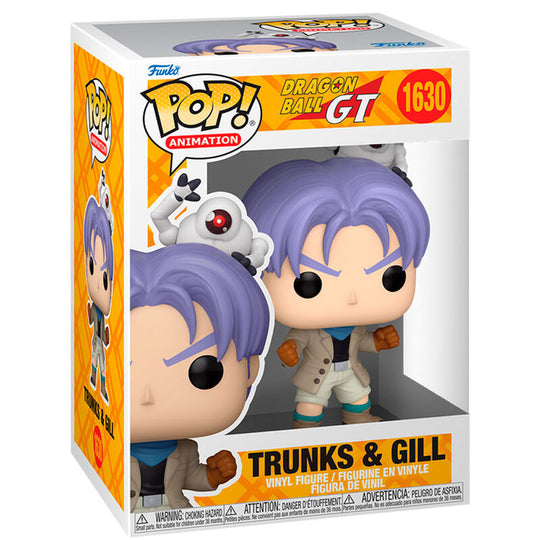 Figurine Funko POP Dragon Ball GT Trunks & Gill en vinyle de 9 cm sous un angle de face, montrant les détails des personnages.