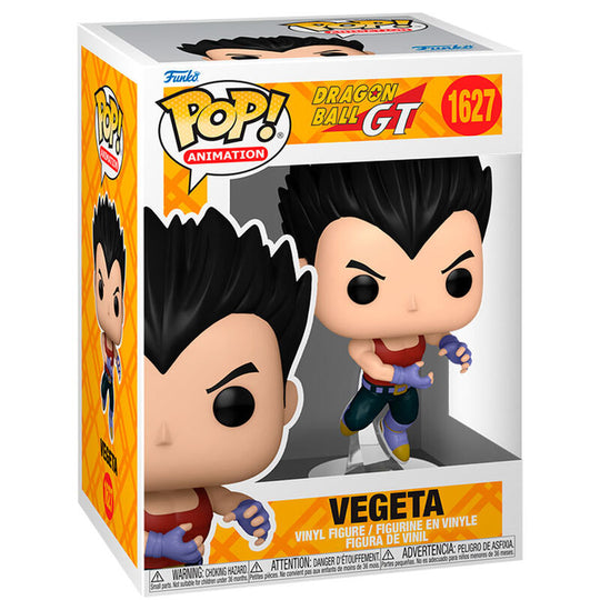 Figurine Funko POP de Vegeta Dragon Ball GT en vinyle de 9 cm, vue de face avec détails colorés et boîte cadeau.