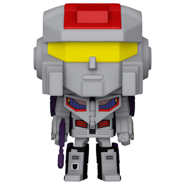 Vue rapprochée de la figurine Funko POP Astrotrain avec détails colorés et packaging original