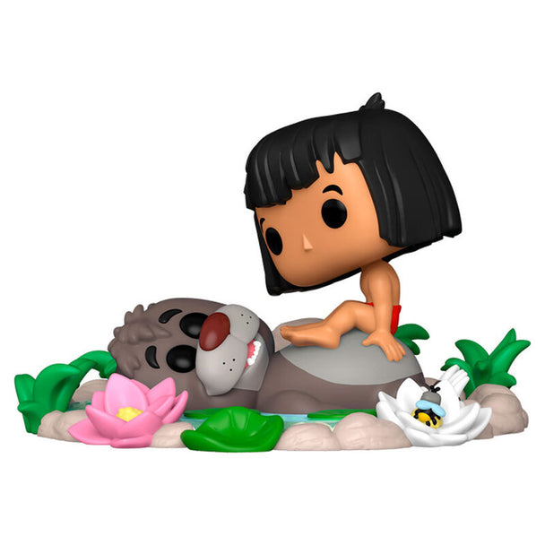 Vue rapprochée de la figurine POP FUNKO Moment Disney avec Baloo et Mowgli, mettant en valeur les détails et les couleurs vives