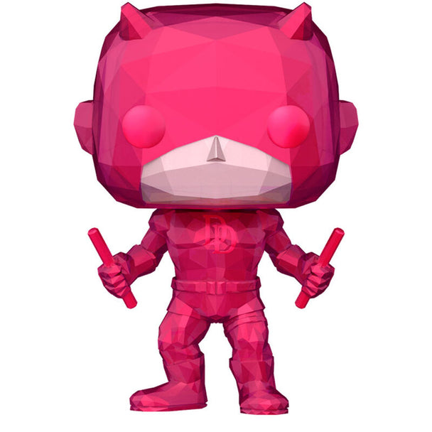 Vue rapprochée de la figurine Daredevil Funko POP montrant les détails du costume rouge et le visage expressif
