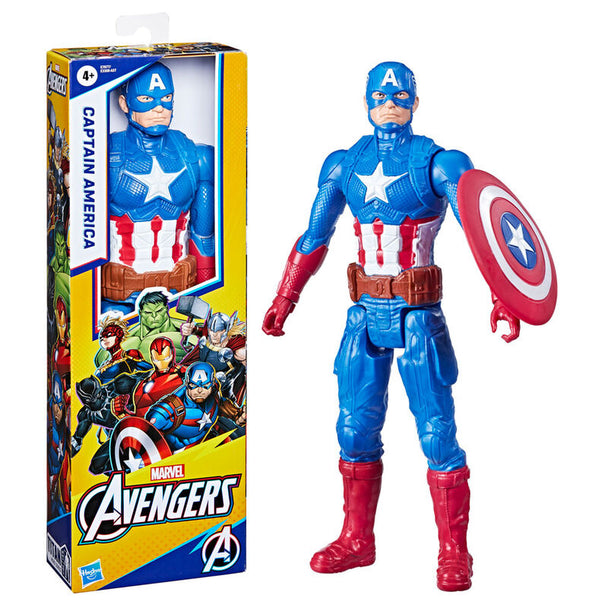 Figurine Captain America deluxe de 30 cm en position dynamique avec son bouclier emblématique