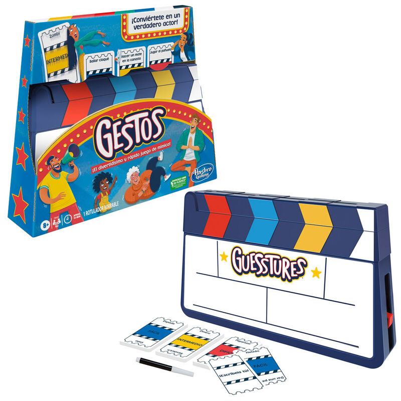 Cartes illustrées du jeu de gestes espagnols montrant différents gestes à mimer