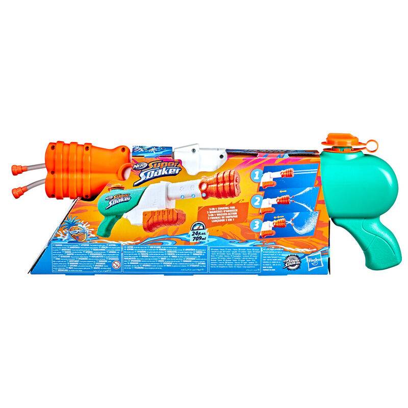Gros plan sur la poignée du Nerf Hydro Frenzy Super Soaker montrant le mécanisme de pompage pour tirer de l'eau