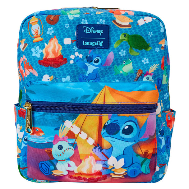 Sac à dos Loungefly Stitch Camping Cuties en nylon avec imprimés colorés de Stitch en camping