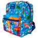 Vue de face du sac à dos Loungefly Disney Stitch 24 cm avec bretelles ajustables et détails dorés