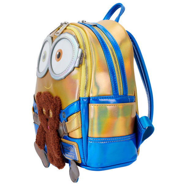 Vue de face du sac à dos Minions Bob montrant les bretelles rembourrées et les poches latérales pratiques