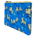 Détail de la fermeture éclair en métal argenté du portefeuille Loungefly Minions avec motifs imprimés