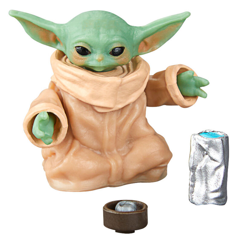 Figurine Grogu en position assise, illustrant sa flexibilité et ses articulations