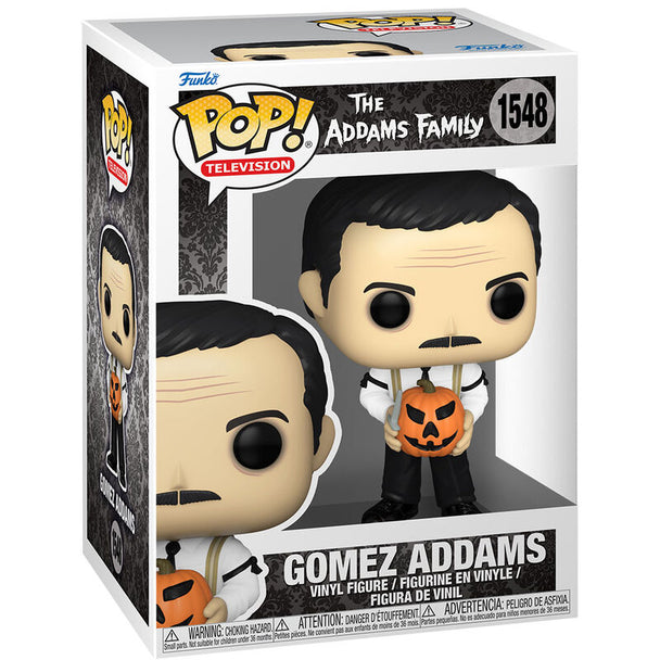 Figurine Funko POP de Gomez Addams en vinyle, 9cm, avec costume rayé et cigare, vue de face