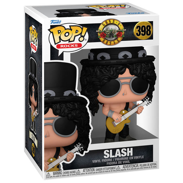 Figurine Funko POP Slash de Guns N' Roses en vinyle de 9 cm dans sa boîte cadeau officielle, vue de face
