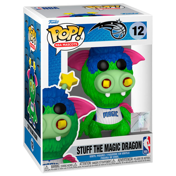 Figurine Funko POP de 9 cm représentant Stuff the Magic Dragon, mascotte NBA Orlando Magic, en vinyle avec détails colorés