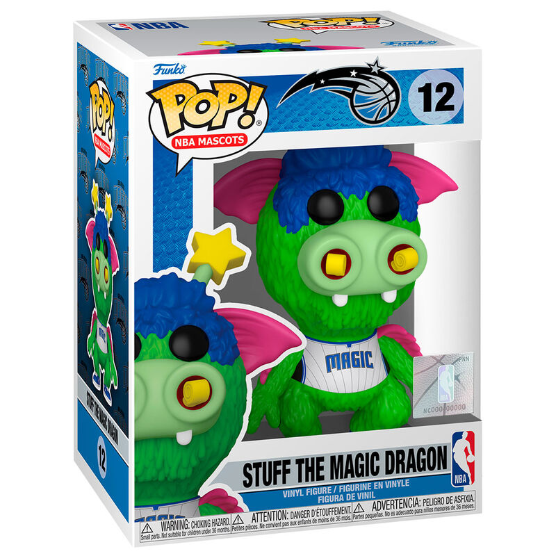 Figurine Funko POP de 9 cm représentant Stuff the Magic Dragon, mascotte NBA Orlando Magic, en vinyle avec détails colorés