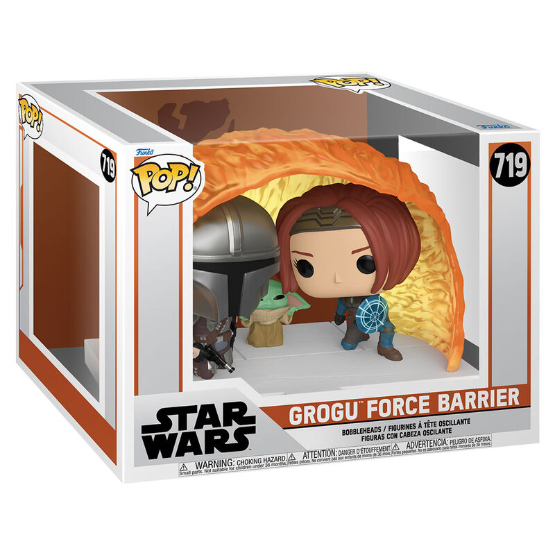 Figurine POP Grogu avec barrière de force de la série The Mandalorian vue de face, édition FUNKO