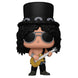Détail de la figurine Funko POP Slash avec son chapeau iconique et sa guitare, présentée dans son emballage collector