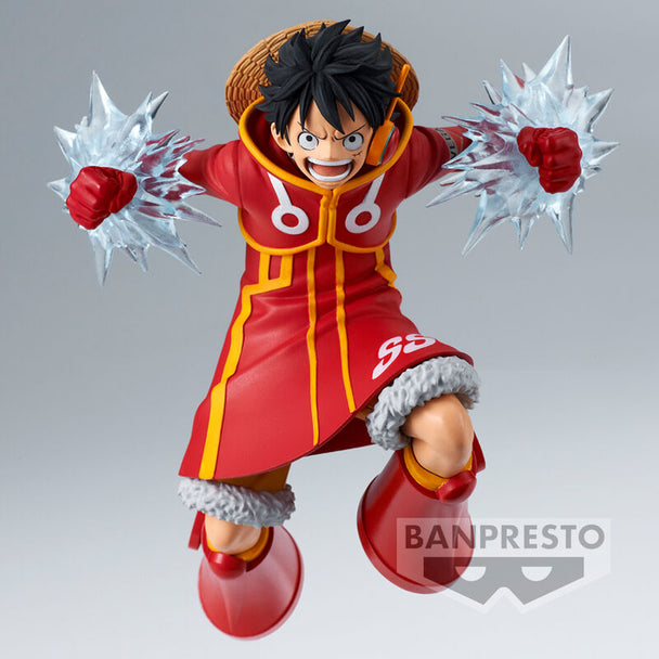 Profil gauche de la figurine Monkey D Luffy 14cm montrant sa posture dynamique