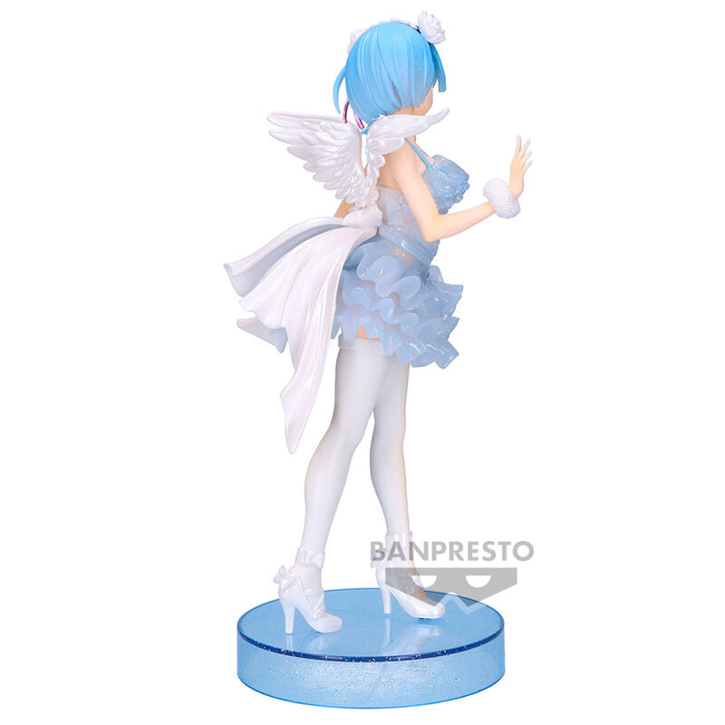 Vue arrière détaillée de la figurine Rem Clear & Dressy avec accessoires et base