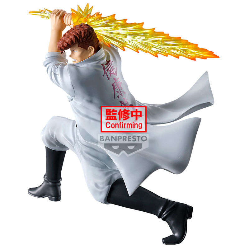 Zoom sur le visage expressif de la figurine Kazuma Kuwabara Yu Yu Hakusho