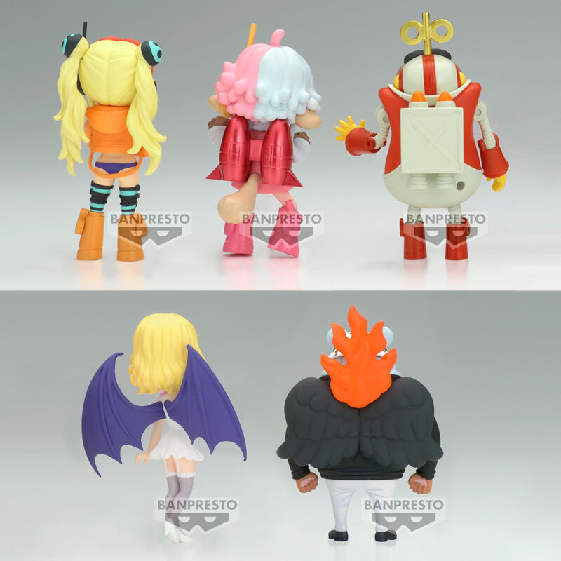 Présentation de la figurine One Piece Egghead 5 sur socle avec éclairage mettant en valeur les détails