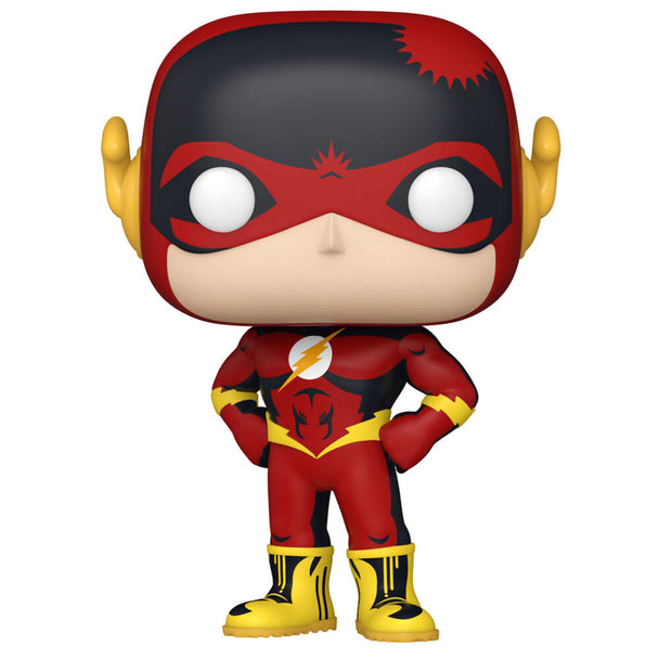 Zoom sur la figurine Funko POP The Flash avec détails précis des couleurs et du design, emballée dans sa boîte collector