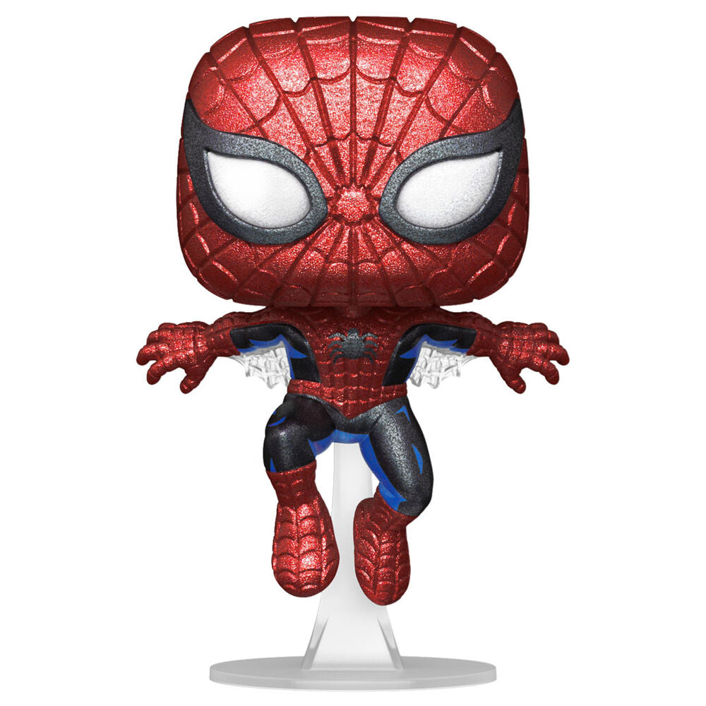 Figurine Funko POP Marvel Spiderman exclusive vue de face dans sa boîte cadeau.