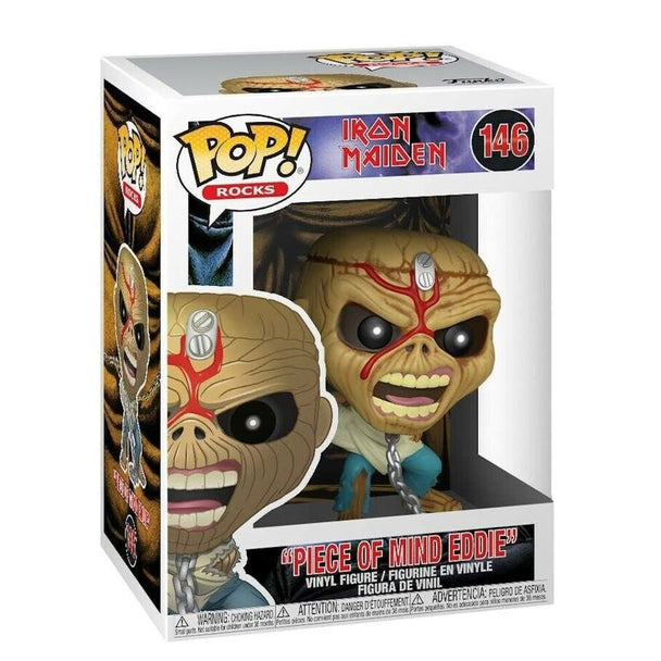 Boîte vitrine de la figurine Funko POP Iron Maiden Piece Of Mind avec logo et design original