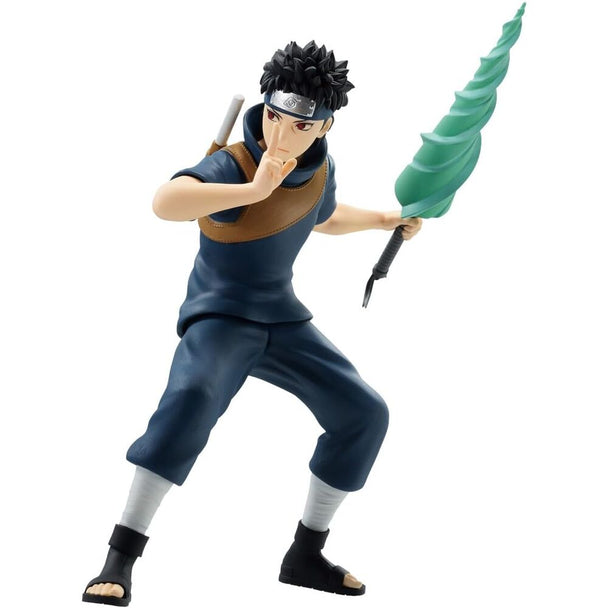 Vue rapprochée de la figurine Uchiha Shisui montrant les détails précis et les couleurs vives du personnage.