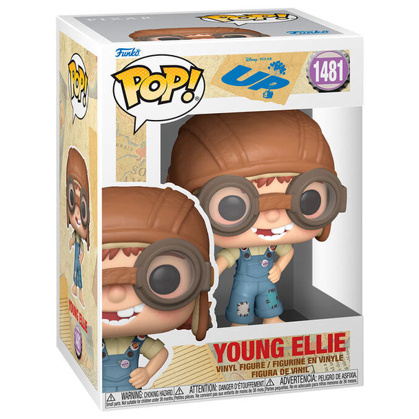 Vue détaillée de la figurine Funko POP Young Ellie du film Disney Pixar UP, présentée dans son emballage collector