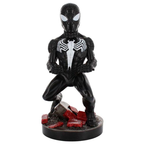 Profil gauche de la figurine Marvel Symbiote Spider-Man tenant une manette de jeu