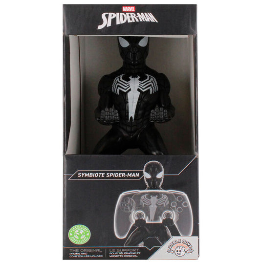 Zoom sur la texture et les détails du costume Symbiote Spider-Man sur le support