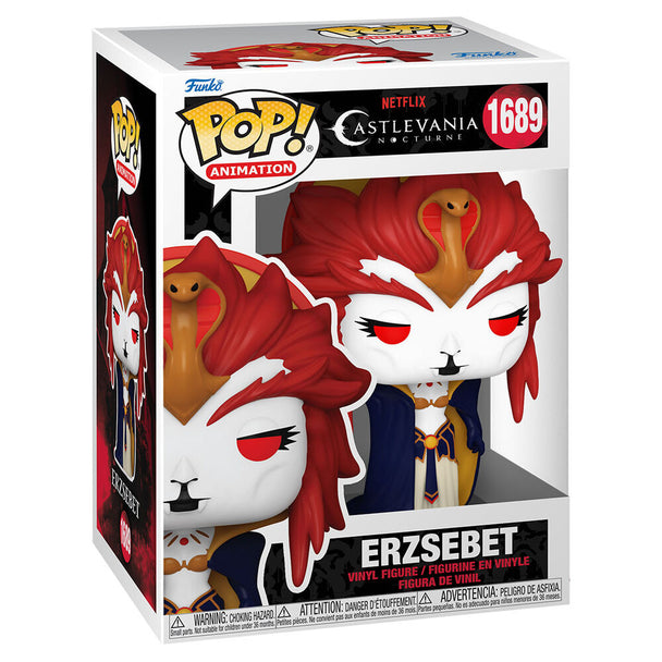 Vue rapprochée de la figurine Funko POP Erzsebet de Castlevania Nocturne montrant les finitions soignées et le packaging collector.