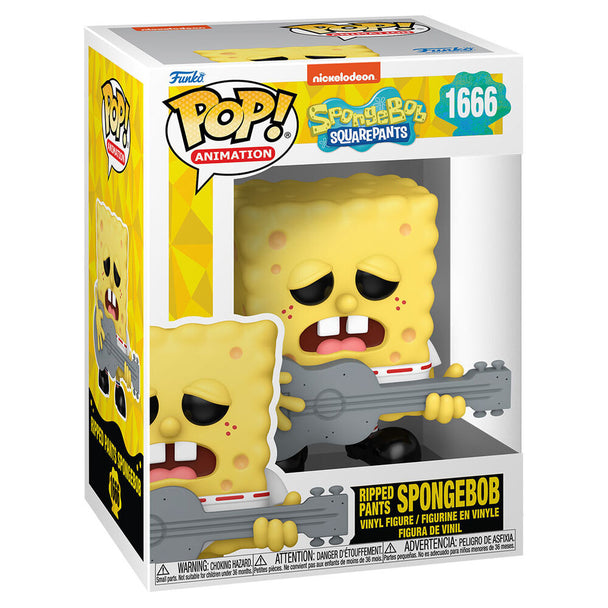 Vue rapprochée de la figurine SpongeBob Ripped Pants Funko POP montrant les détails colorés et le design unique