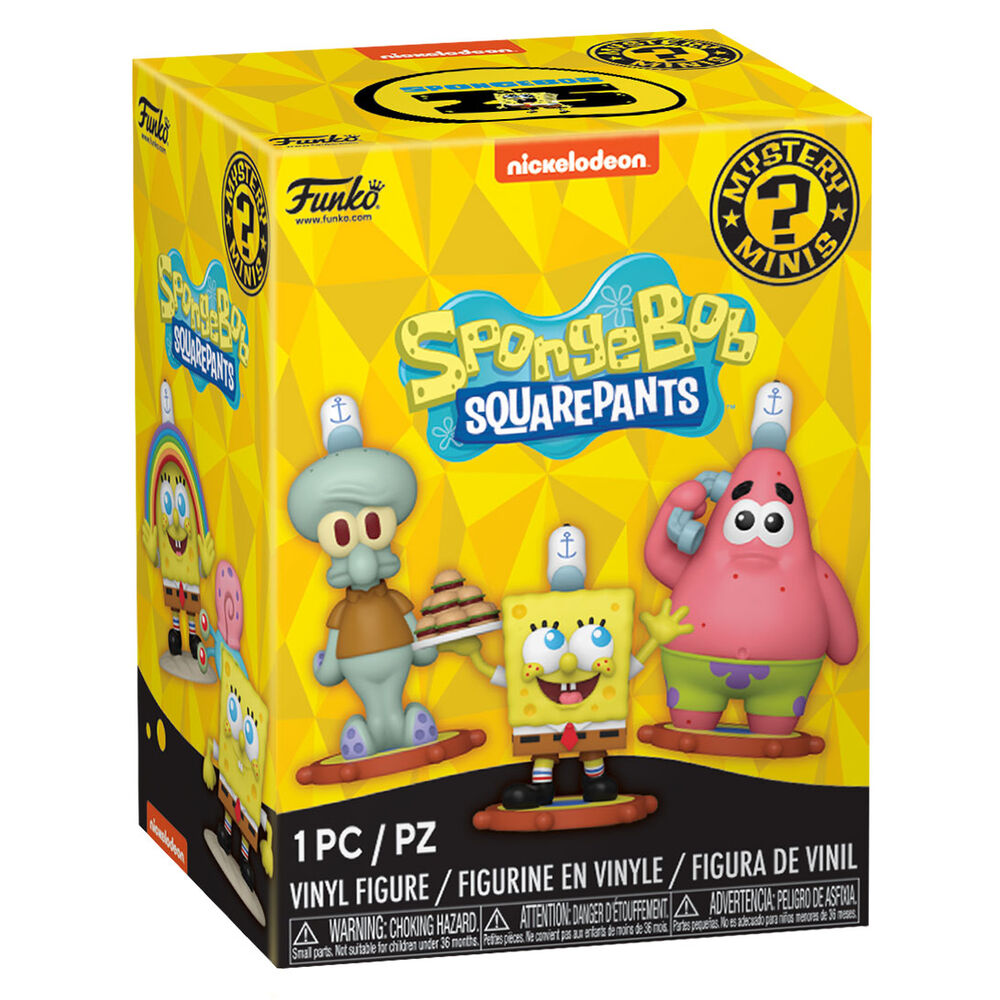 Collection complète de figurines mini SpongeBob FUNKO exposées sur une étagère
