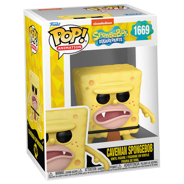 Vue rapprochée de la figurine Funko POP SpongeBob Caveman avec détails du costume préhistorique