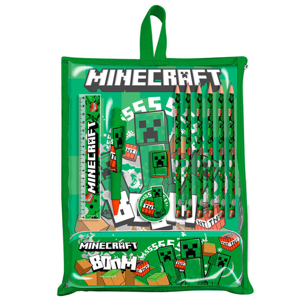 Set de papeterie Minecraft KIDS LICENSING avec crayons, règles et accessoires, dimensions 22,5x30x2cm.