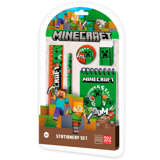 Set papeterie Minecraft 5 pièces avec design officiel, format 15x26 cm, idéal pour enfants fans du jeu.