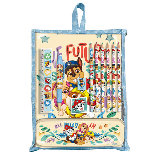 Set papeterie Paw Patrol KIDS LICENSING avec stylos, crayons et accessoires colorés, dimensions 22,5x30x2cm.