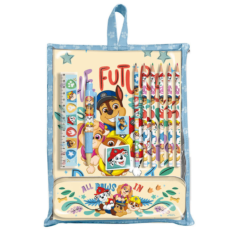 Set papeterie Paw Patrol KIDS LICENSING avec stylos, crayons et accessoires colorés, dimensions 22,5x30x2cm.