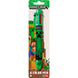 Zoom sur le design du stylo Minecraft avec ses six encres colorées visibles sur fond blanc