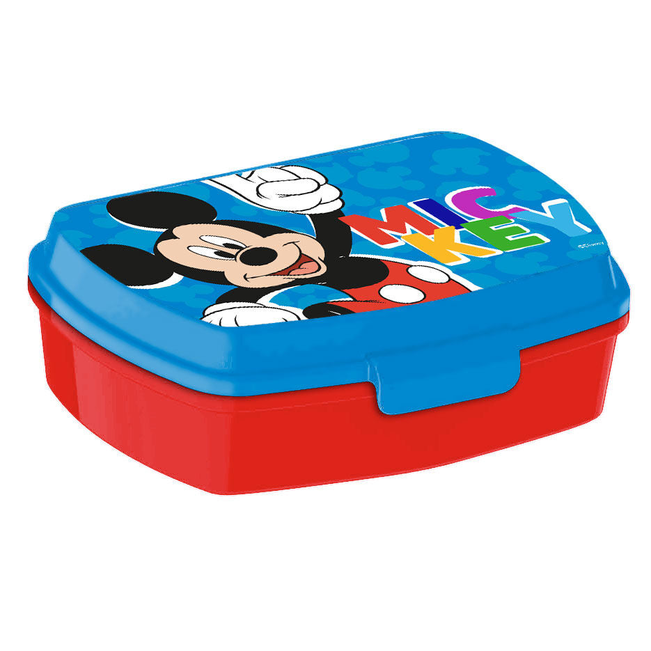 Set complet lunch box et gourde Mickey Disney présenté sur fond blanc, idéal pour les repas scolaires