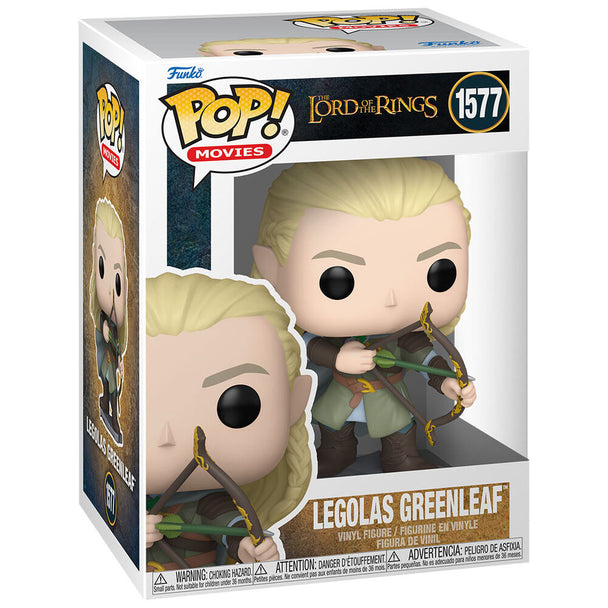Vue de face de la figurine Funko POP Legolas Greenleaf, personnage du Seigneur des Anneaux, dans sa boîte collector