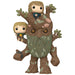 Vue rapprochée de la figurine POP FUNKO Treebeard avec Merry et Pippin, mettant en avant la texture et le design unique des personnages.