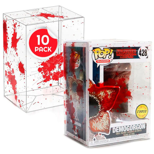 Pack de 10 protecteurs transparents Funko POP Bullet et effet sang EVORETRO, dimensions 16x12x9 cm