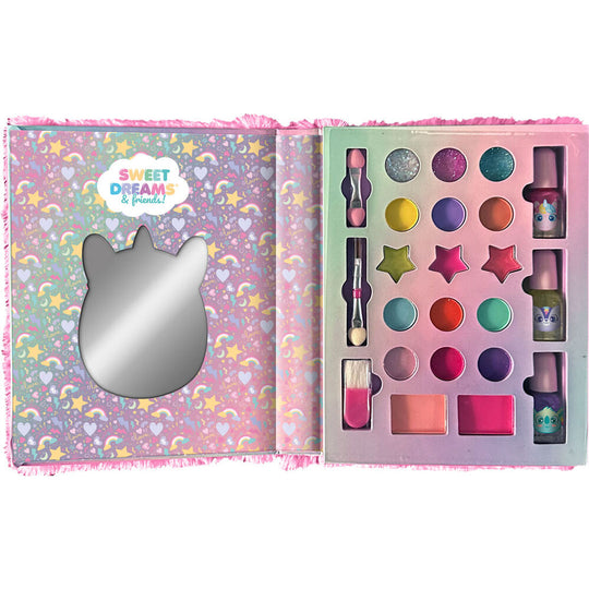 Vue rapprochée du set de maquillage Sweet Dreams avec palette complète et miroir intégré