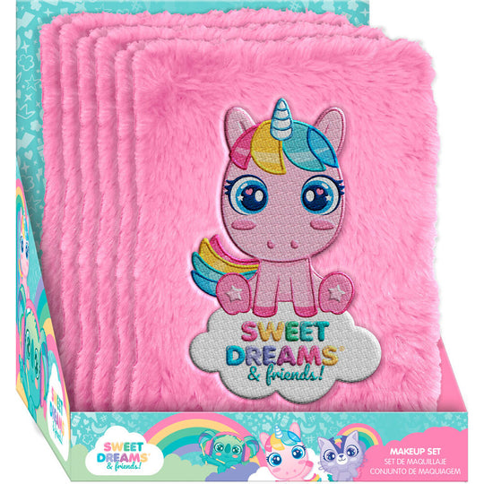 Set de maquillage Sweet Dreams compact posé sur une surface claire avec accessoires inclus