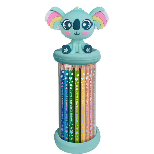 Boîte ouverte des crayons SWEET DREAMS avec les crayons bien rangés et visibles en 3D